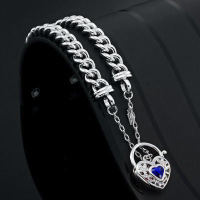 925 Sterling Silver Plated Euro Chain Bracelet with a Dark Blue Filigree Locket - USA Made