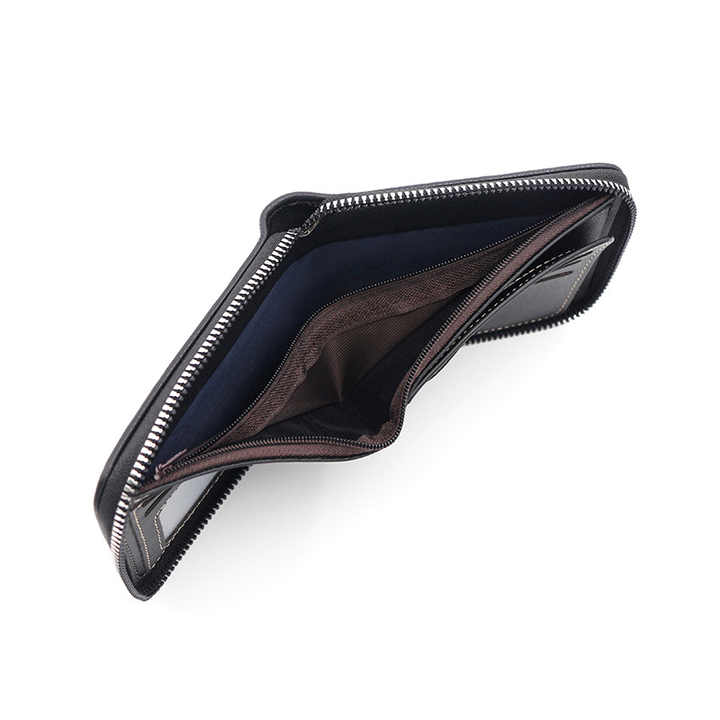 NNEDSZ Dark Brown Men's Leather Wallet with Zipper and Horse Embossed Design - Compact and Stylish