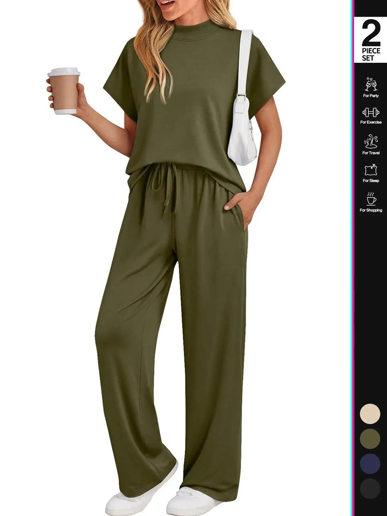Women'S Solid Color Top & Pants Loungewear Two-Piece Set, Casual Comfy Short Sleeve Tee & Trousers Pajama Set, Ladies Sleepwear for Summer