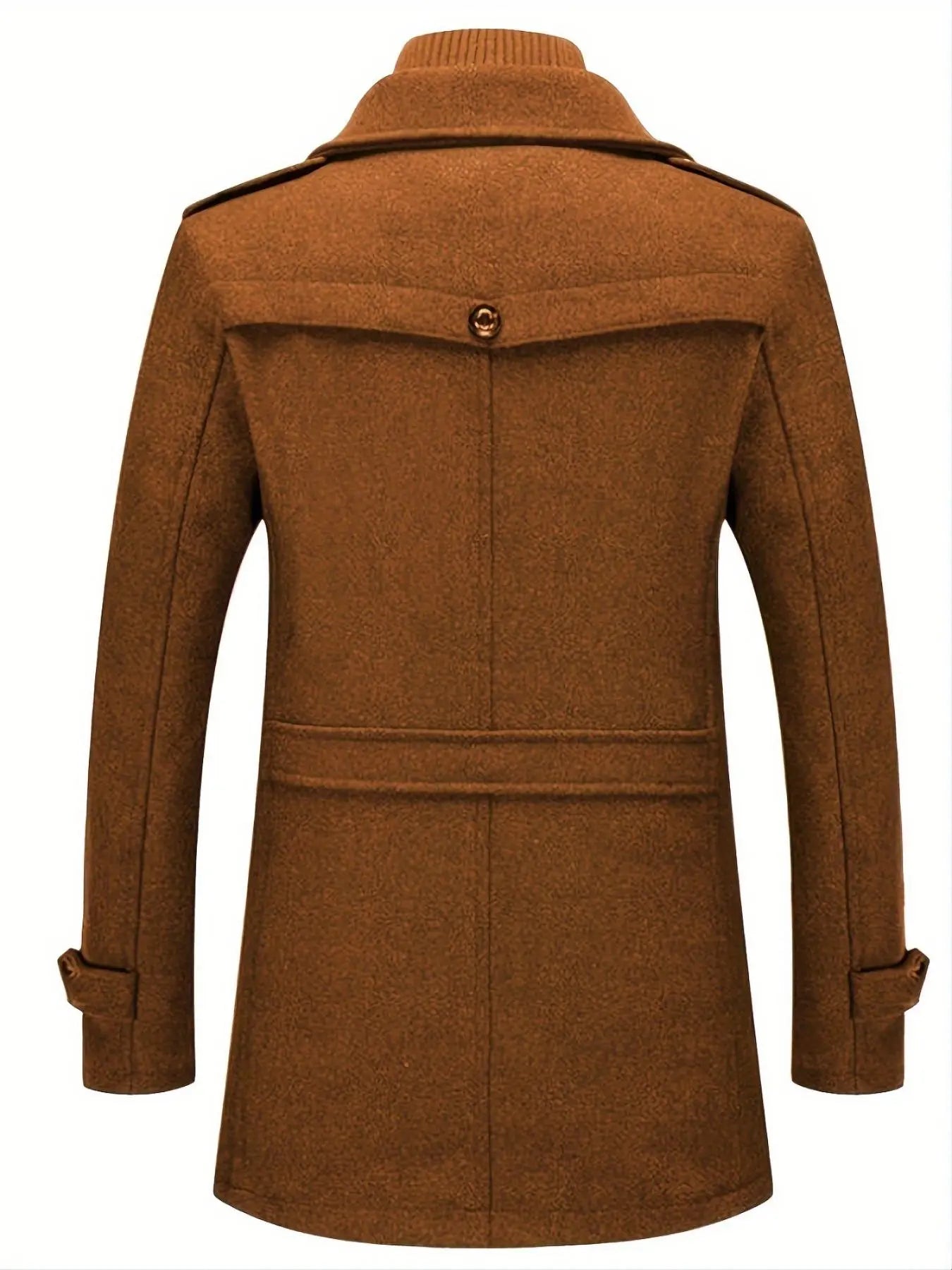 Men'S Double-Collar Blended-Fabric Long Coat with Zipper and Pockets, Warm and Durable Clothing, Suitable for Business or Casual Wear in Autumn & Winter