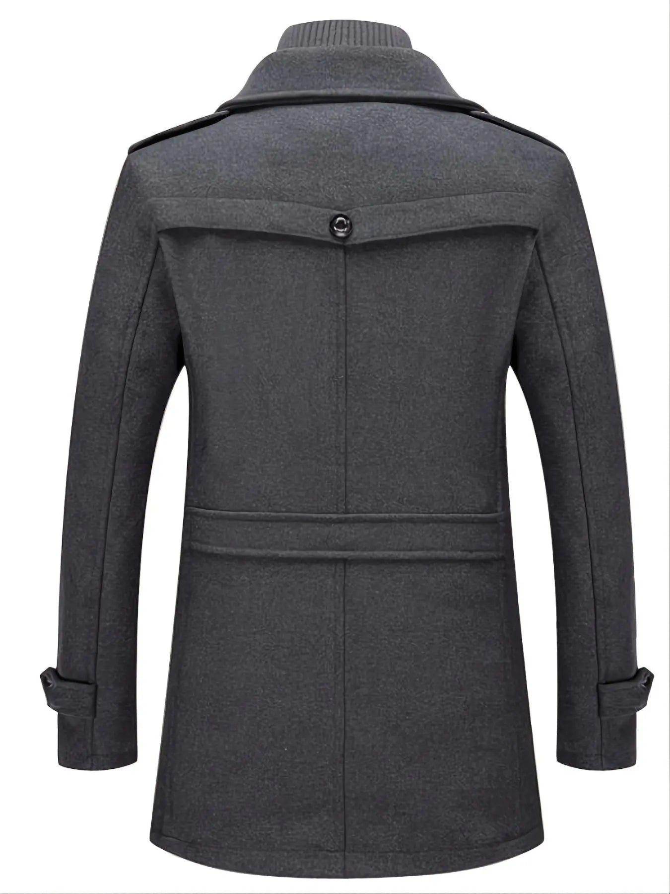 Men'S Double-Collar Blended-Fabric Long Coat with Zipper and Pockets, Warm and Durable Clothing, Suitable for Business or Casual Wear in Autumn & Winter