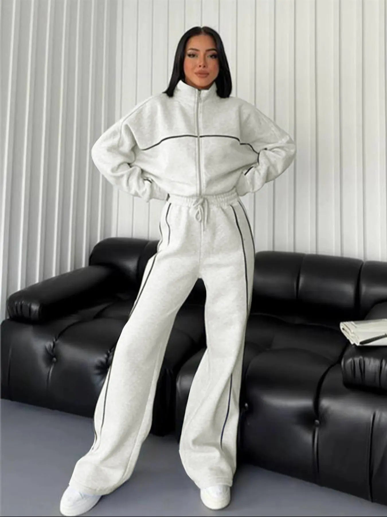 Women'S Sports Sweatshirt Long Pants Set, Casual Sportswear for Women, Comfortable & Stylish for Daily Wear, Athleisure Wear Set