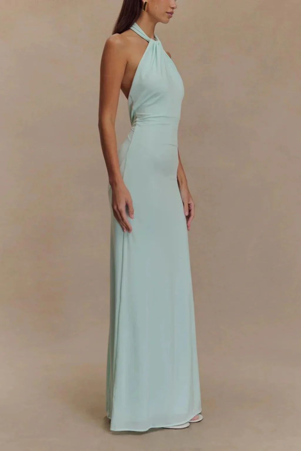 Celeste | Women Halter Neck Twisted Knot Open Back Bodycon Wedding Guest Maxi Dress