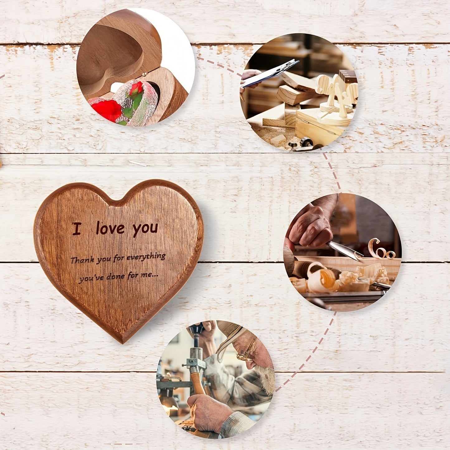 NNETM Heart-Shaped Bamboo Gift Box with Pendant Necklace