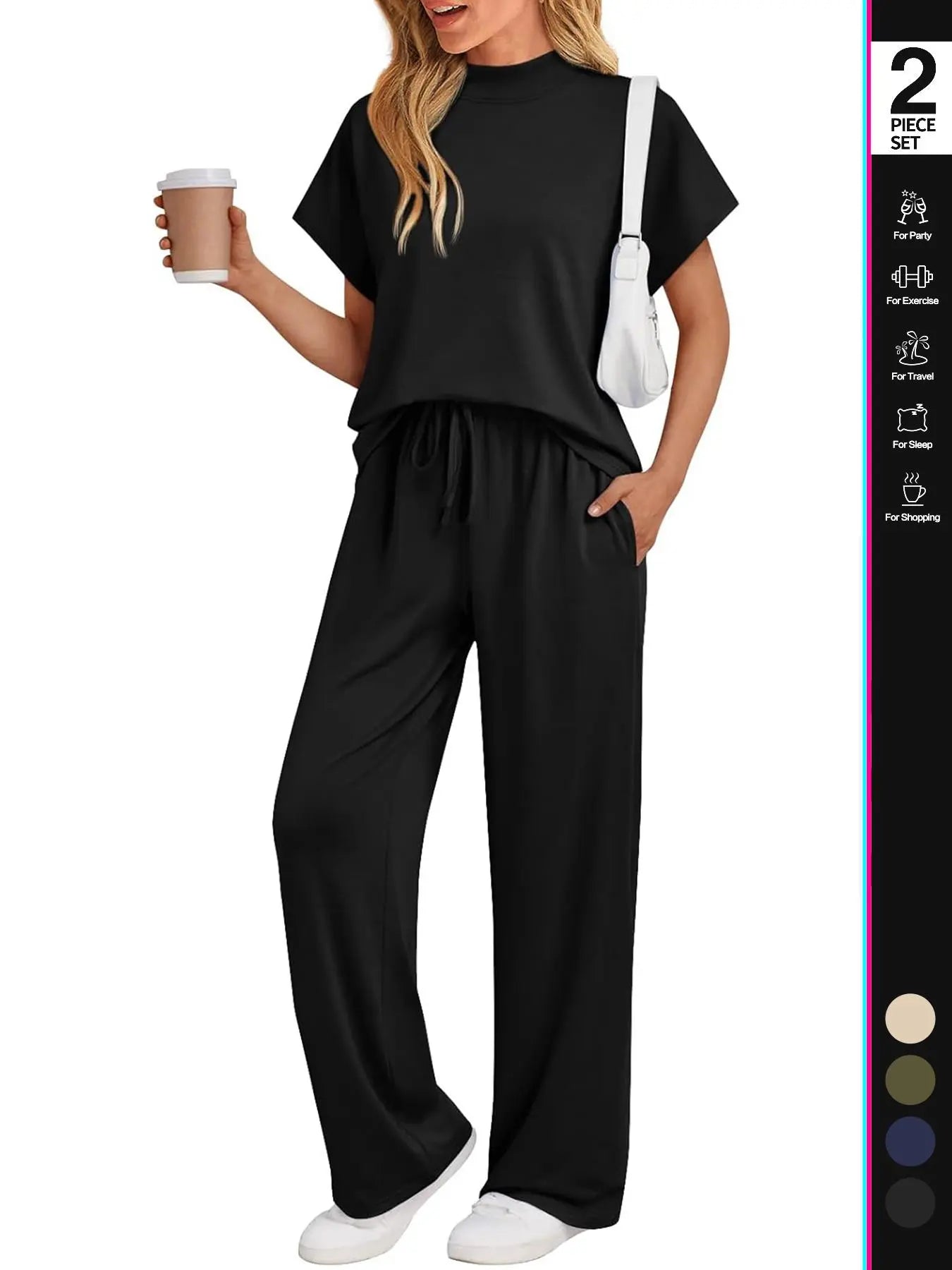 Women'S Solid Color Top & Pants Loungewear Two-Piece Set, Casual Comfy Short Sleeve Tee & Trousers Pajama Set, Ladies Sleepwear for Summer