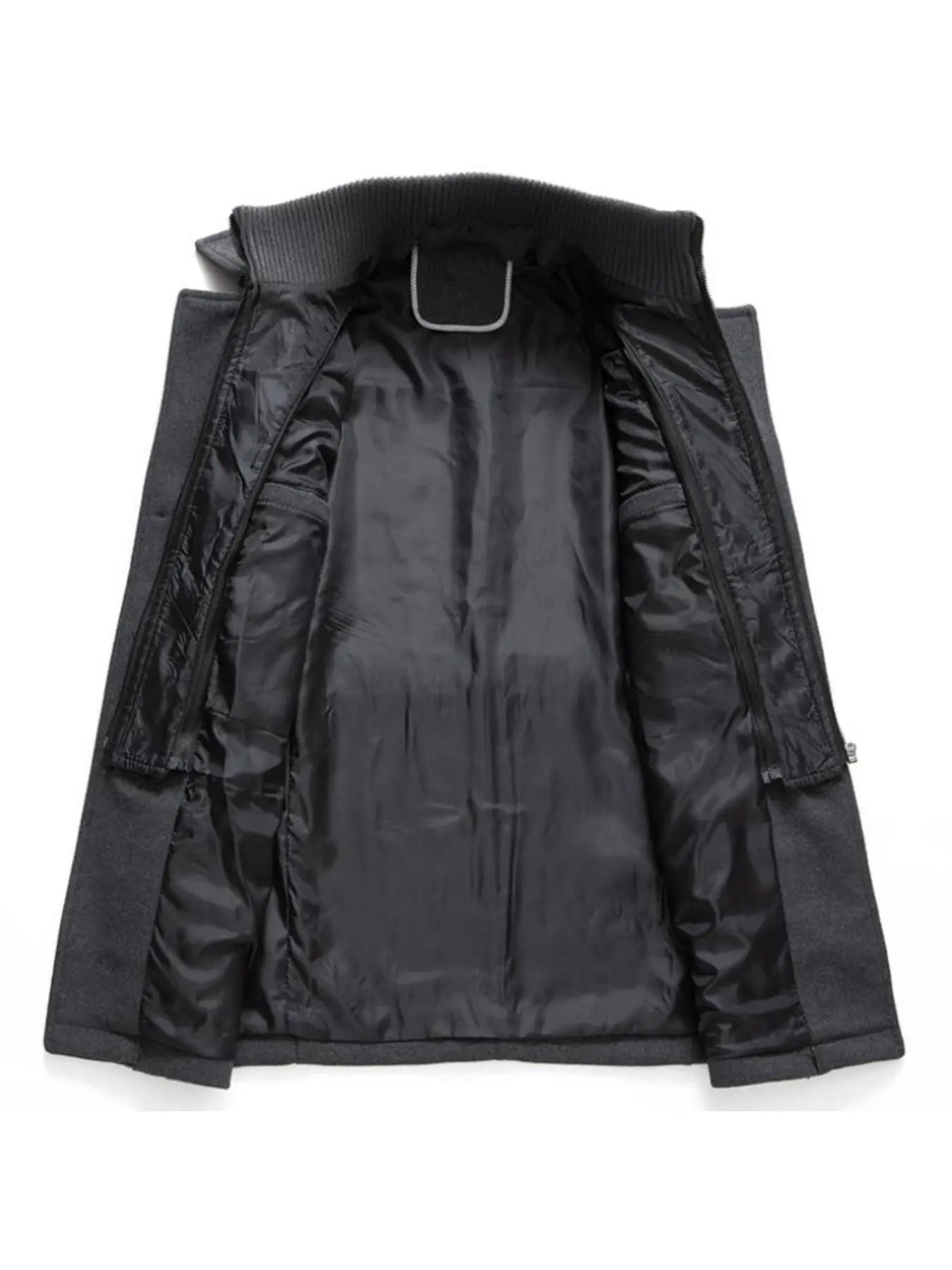Men'S Double-Collar Blended-Fabric Long Coat with Zipper and Pockets, Warm and Durable Clothing, Suitable for Business or Casual Wear in Autumn & Winter