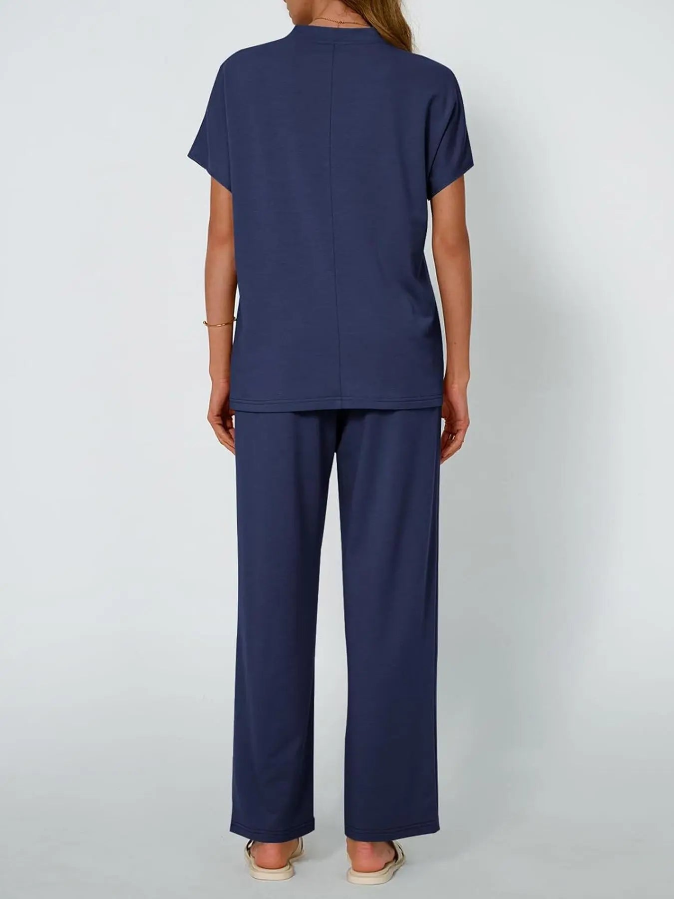 Women'S Solid Color Top & Pants Loungewear Two-Piece Set, Casual Comfy Short Sleeve Tee & Trousers Pajama Set, Ladies Sleepwear for Summer