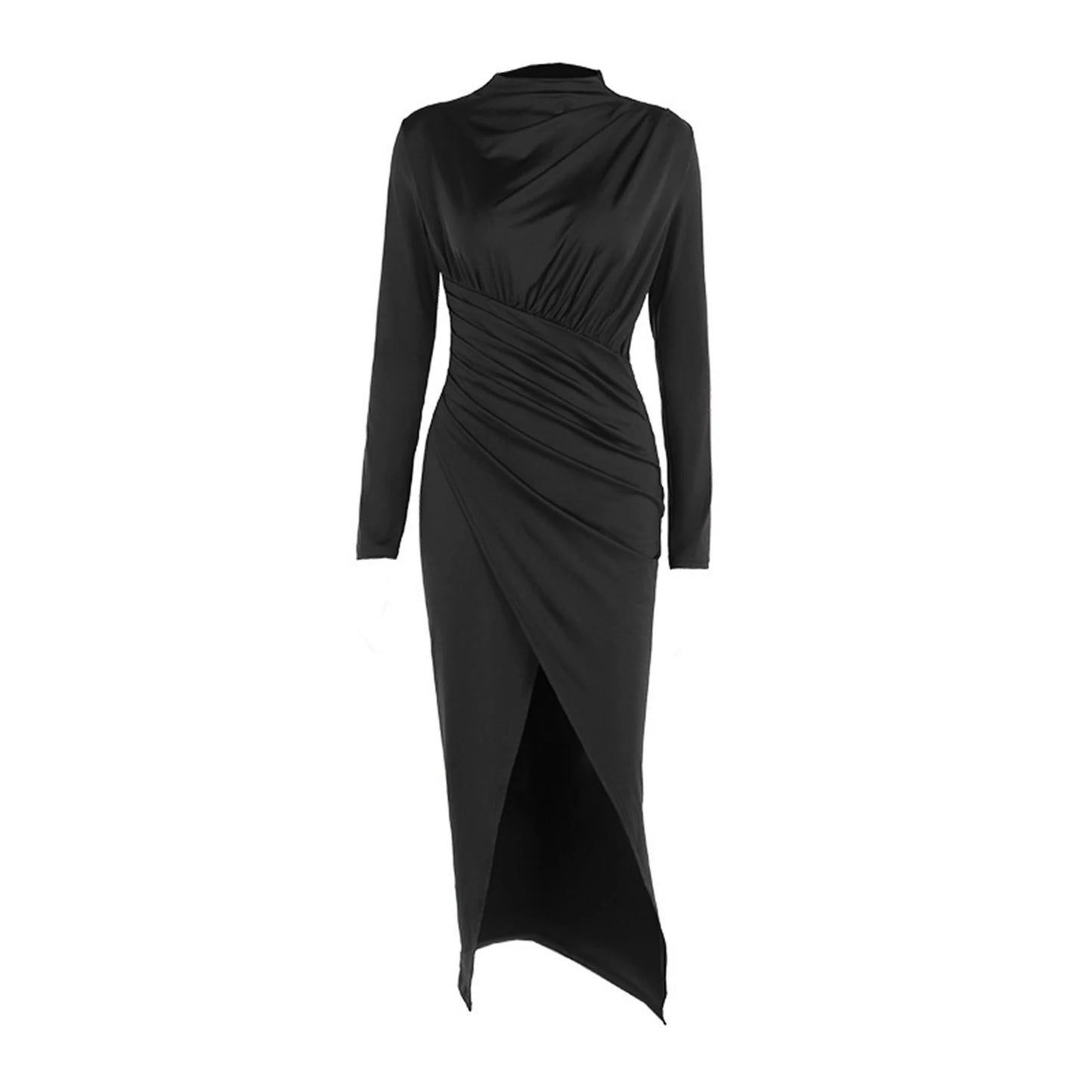 Spring Autumn Sexy Knitted Long Dress Women Long Sleeve V Neck Bodycon Maxi Dress Slit Hem Thread Slim Evening Party Dress