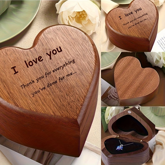 NNETM Heart-Shaped Bamboo Gift Box with Pendant Necklace