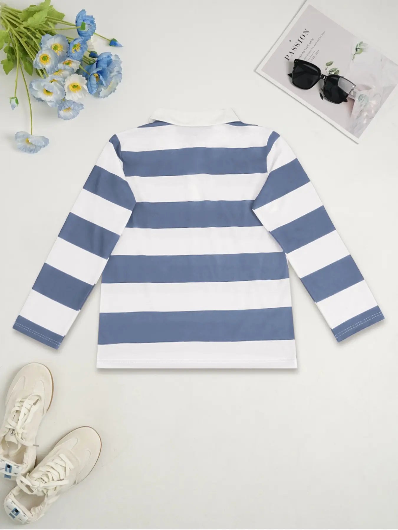 Fashion Sports New Autumn Casual Stripe Printed Long Sleeve Collar Women'S T-Shirt