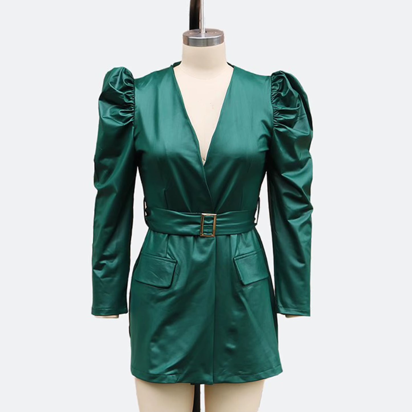 Fashion Dresses Women Lace Long Sleeve Zipper Pocket Large Hem Faux Leather Mini Dress Party Elegant Slim Sexy Women Dress