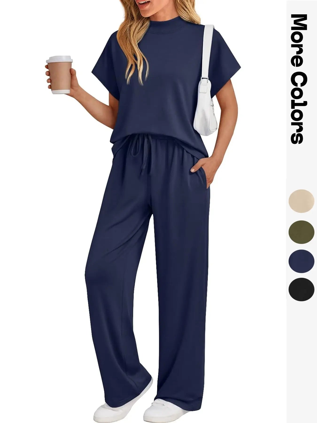 Women'S Solid Color Top & Pants Loungewear Two-Piece Set, Casual Comfy Short Sleeve Tee & Trousers Pajama Set, Ladies Sleepwear for Summer