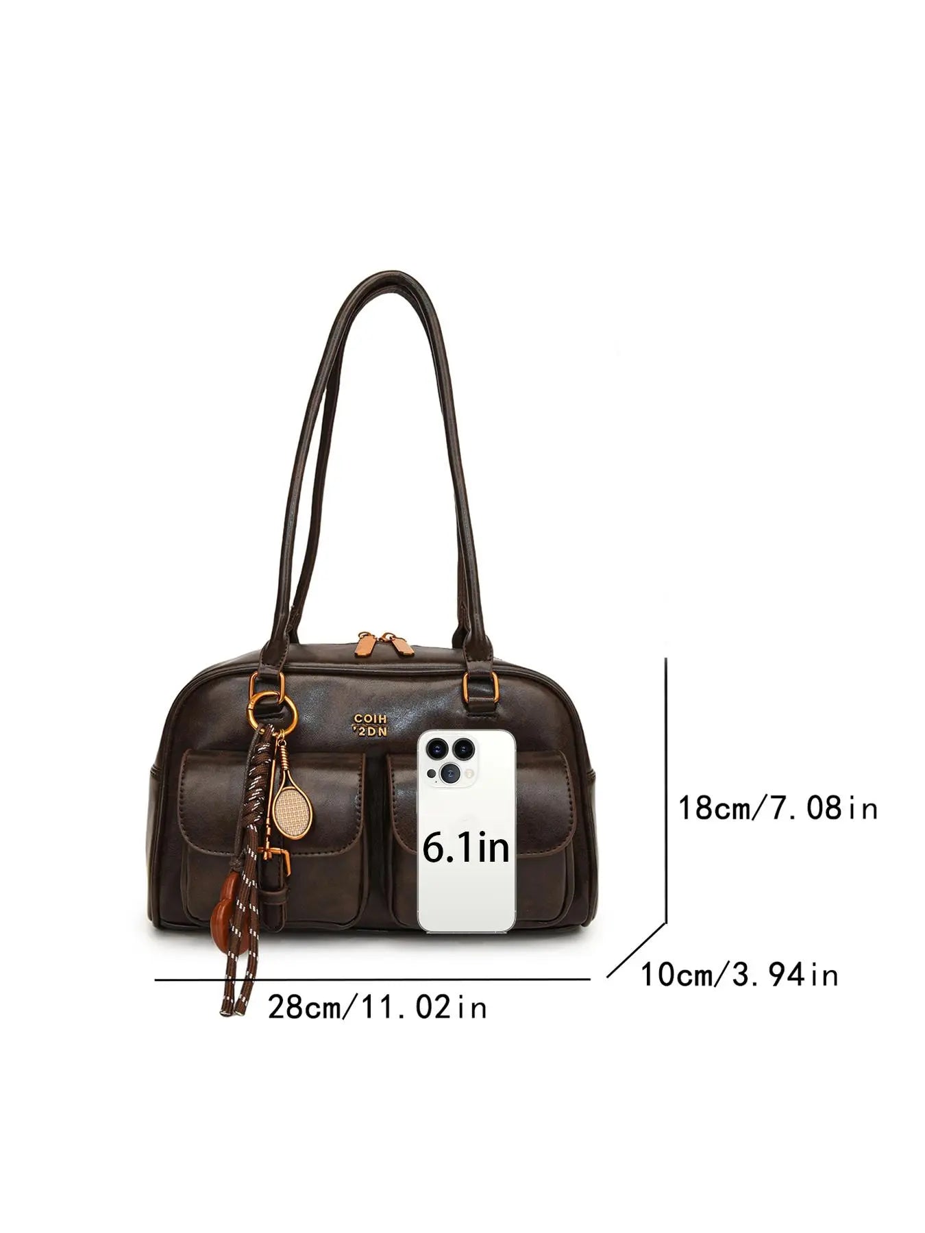 Women'S Solid Color Classic Flap Shoulder Bag, Fashionable Large Capacity Shoulder Bag with Charm, Casual Versatile Commuting Bag for Daily Used
