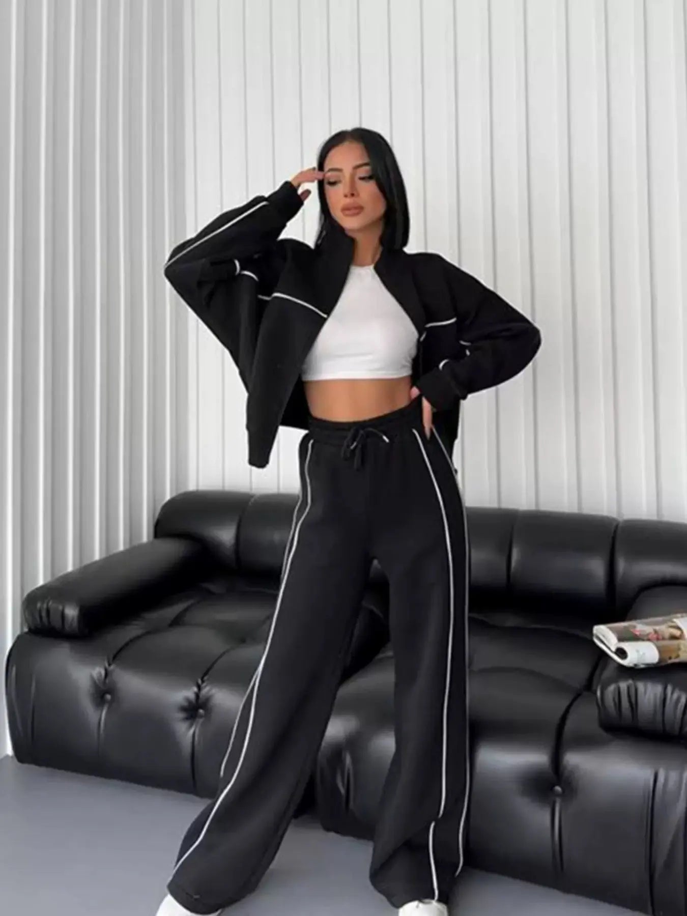 Women'S Sports Sweatshirt Long Pants Set, Casual Sportswear for Women, Comfortable & Stylish for Daily Wear, Athleisure Wear Set