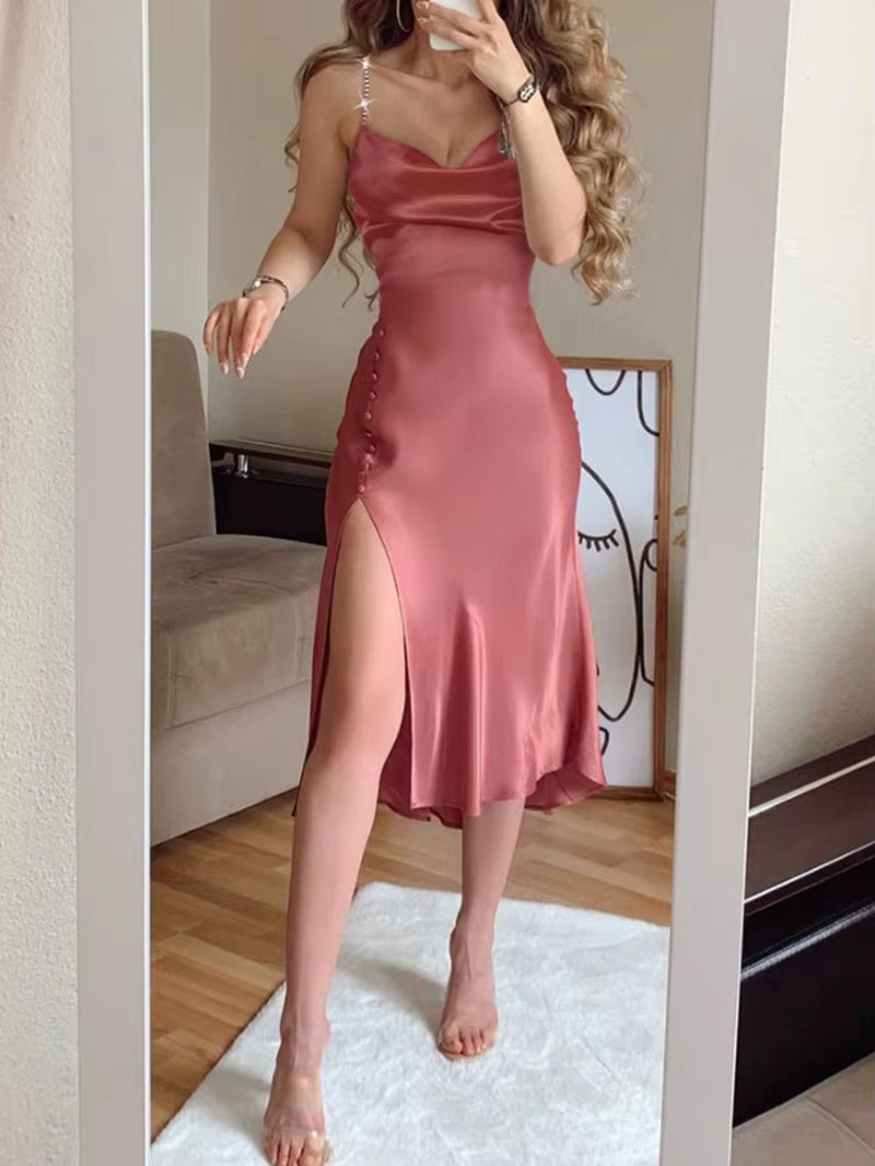 2025 Sexy Women Slash Neck Sleeveless Sling Party Dress Summer Solid Slim Ladies Dress Fashion Elegant Female Dress Dropshipping