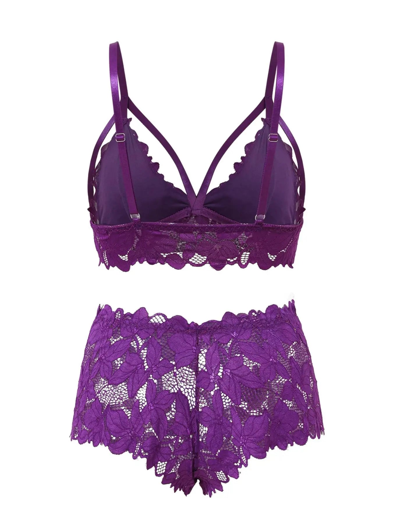 【Plus Size】 Women'S Bow Decor Lace Bra & Scallop Trim Brief Boxer Set, Adjustable Strap Push up Lingerie & Sheer Panty, Soft Comfy Breathable Underwear Set for Women