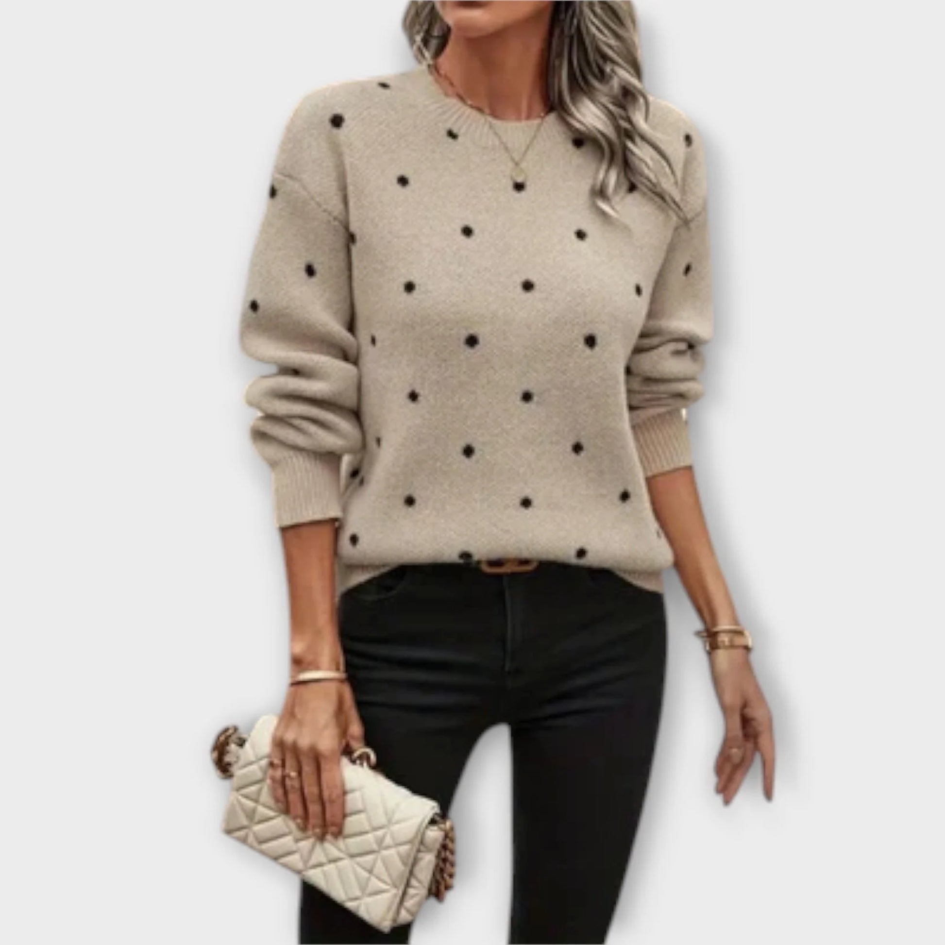 Monika – Casualny Sweter Z Długim Rękawem W Wzór Kropki