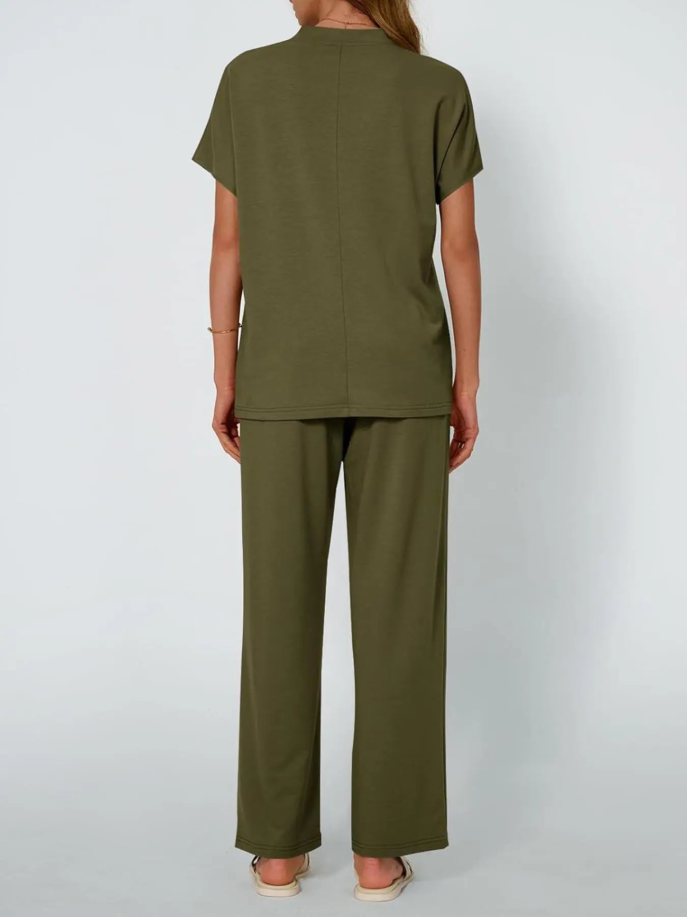 Women'S Solid Color Top & Pants Loungewear Two-Piece Set, Casual Comfy Short Sleeve Tee & Trousers Pajama Set, Ladies Sleepwear for Summer