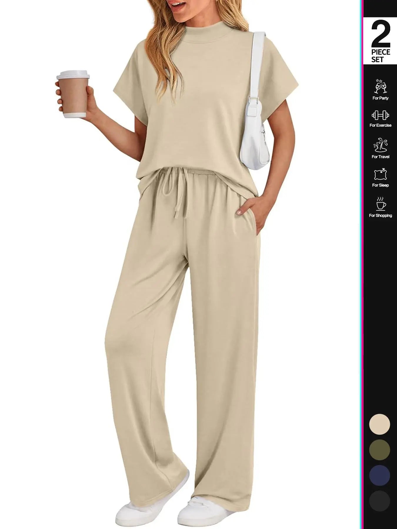 Women'S Solid Color Top & Pants Loungewear Two-Piece Set, Casual Comfy Short Sleeve Tee & Trousers Pajama Set, Ladies Sleepwear for Summer