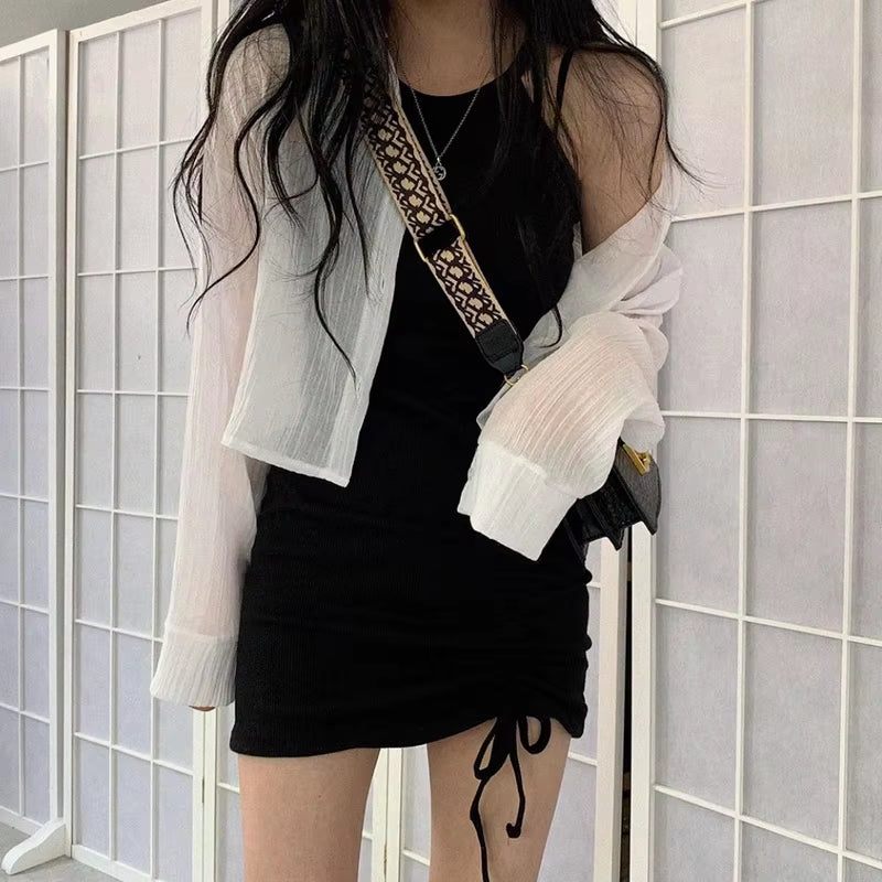 Sleeveless Dress Women Sexy Black Shirring Hot Girls Summer Dresses Slim Fashion New Korean Party Mini Club Harajuku Vestidos