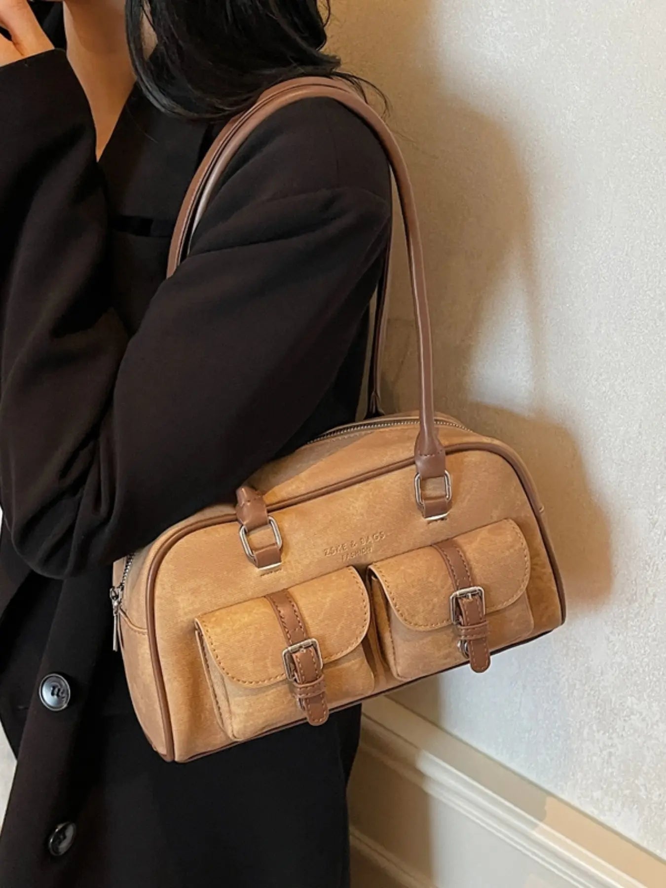 Women'S Solid Color Classic Flap Shoulder Bag, Fashionable Large Capacity Shoulder Bag with Charm, Casual Versatile Commuting Bag for Daily Used