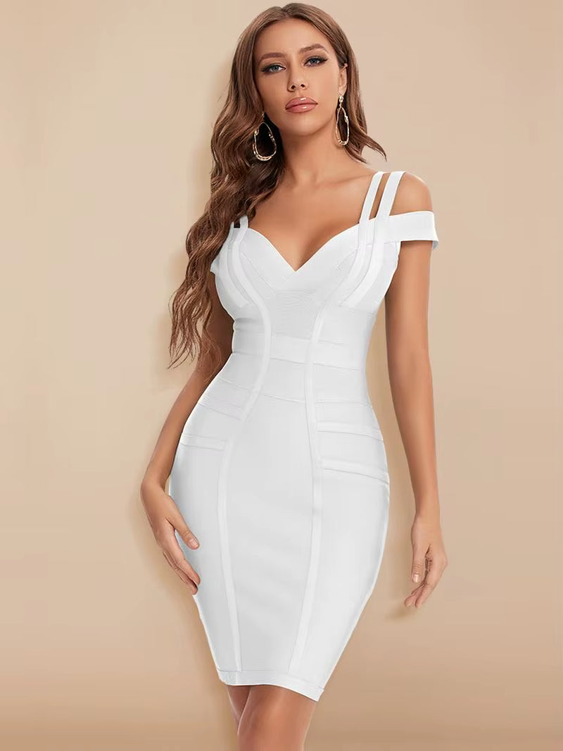 Sexy Plunge V Green Birthday Dress Bandage Women 2023 Double Strap Party Weddind Dress Tight Bodycon Birthday Vestido