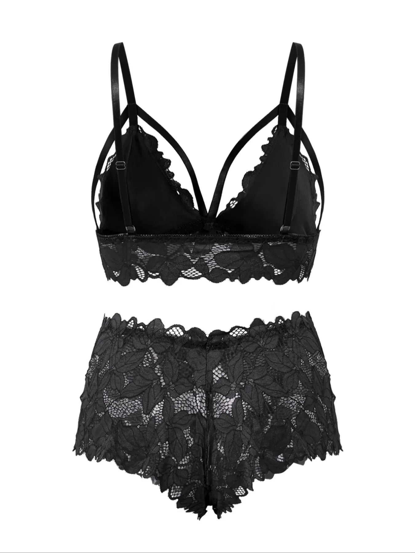 【Plus Size】 Women'S Bow Decor Lace Bra & Scallop Trim Brief Boxer Set, Adjustable Strap Push up Lingerie & Sheer Panty, Soft Comfy Breathable Underwear Set for Women