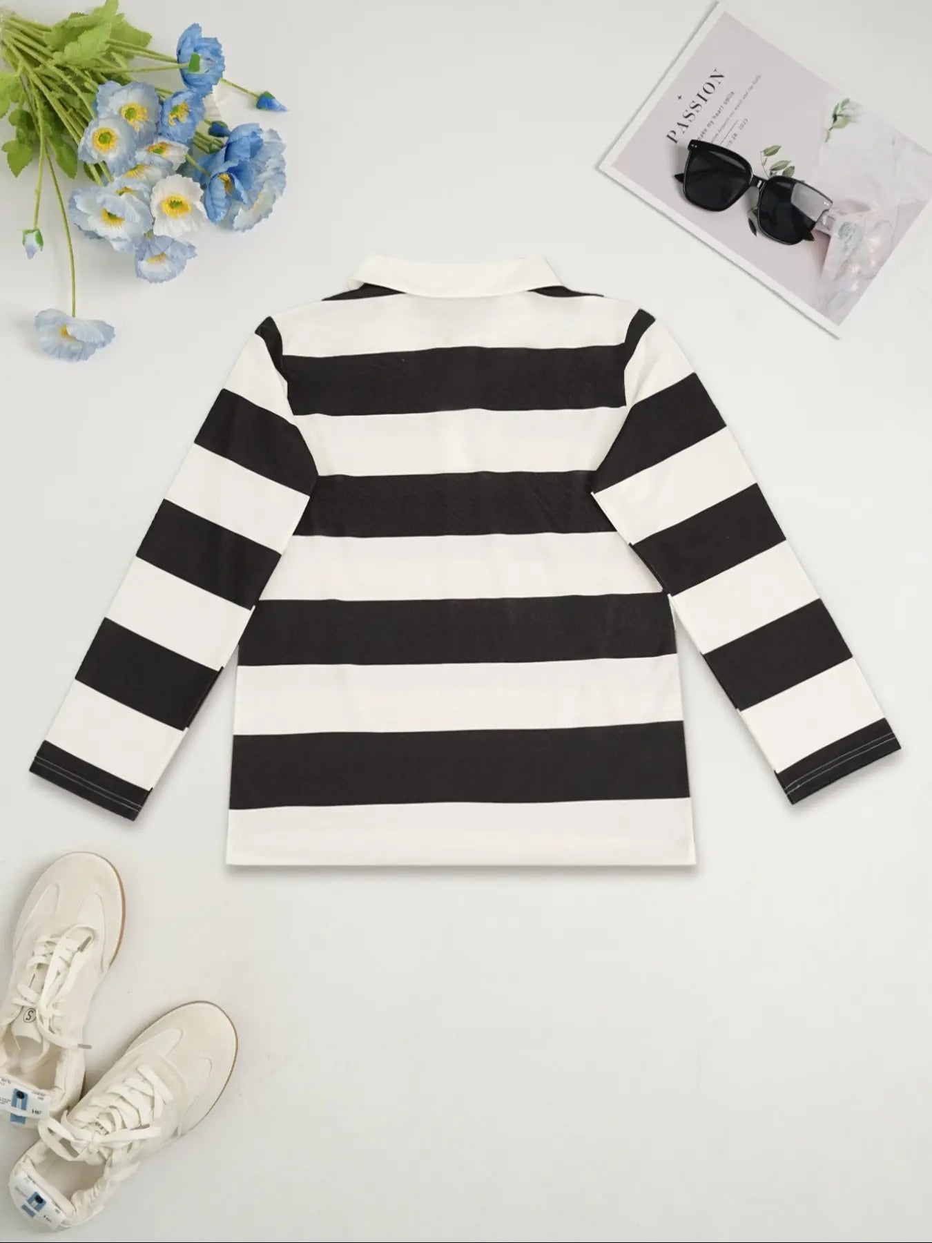Fashion Sports New Autumn Casual Stripe Printed Long Sleeve Collar Women'S T-Shirt