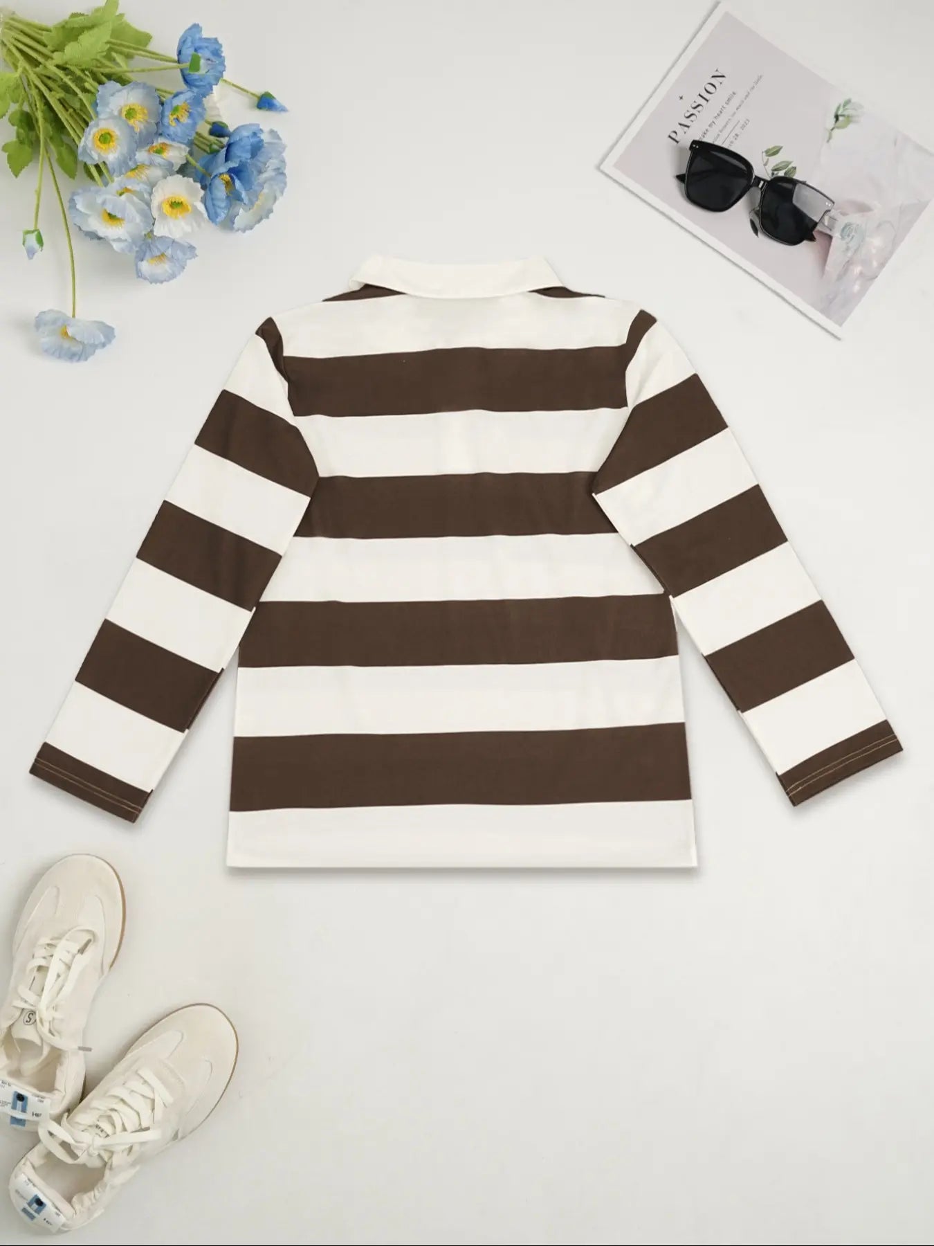 Fashion Sports New Autumn Casual Stripe Printed Long Sleeve Collar Women'S T-Shirt