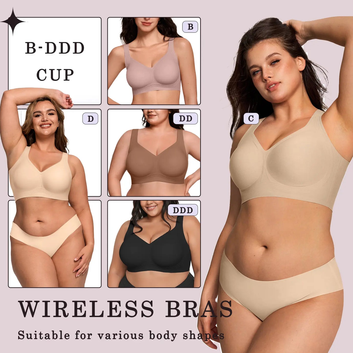 OEAK Womens Jelly Bras Full Coverage Wireless Supportive Bra Push up plus Size Comfort Soft No Underwire Seamless Comfortable Wireless T-Shirt Everyday Bras Wings