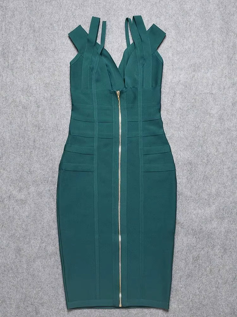 Sexy Plunge V Green Birthday Dress Bandage Women 2023 Double Strap Party Weddind Dress Tight Bodycon Birthday Vestido