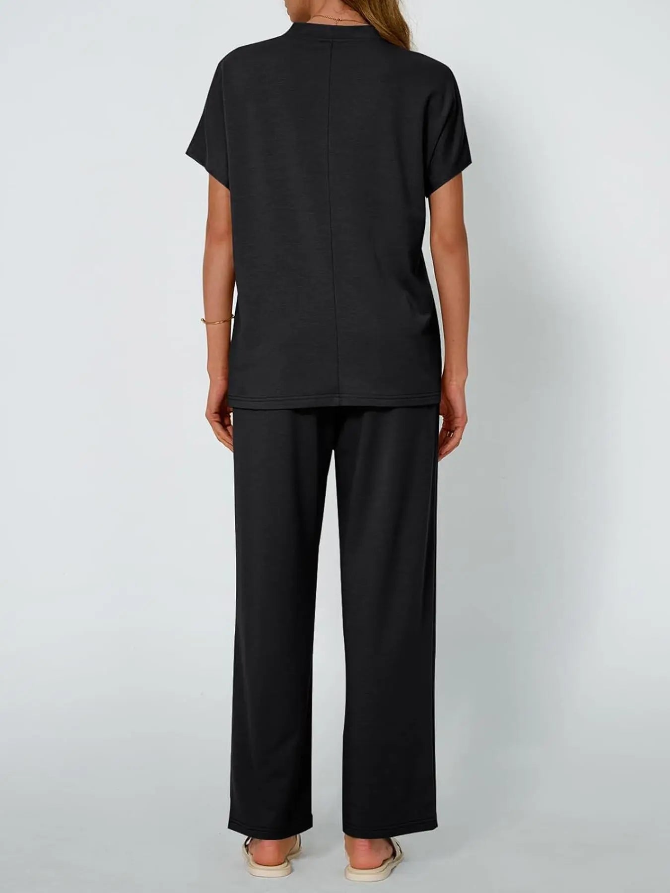 Women'S Solid Color Top & Pants Loungewear Two-Piece Set, Casual Comfy Short Sleeve Tee & Trousers Pajama Set, Ladies Sleepwear for Summer