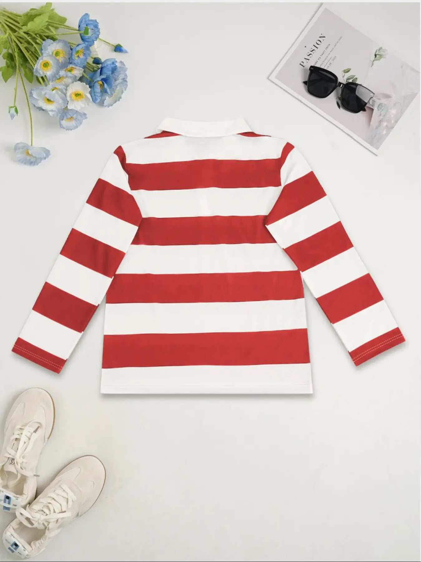 Fashion Sports New Autumn Casual Stripe Printed Long Sleeve Collar Women'S T-Shirt