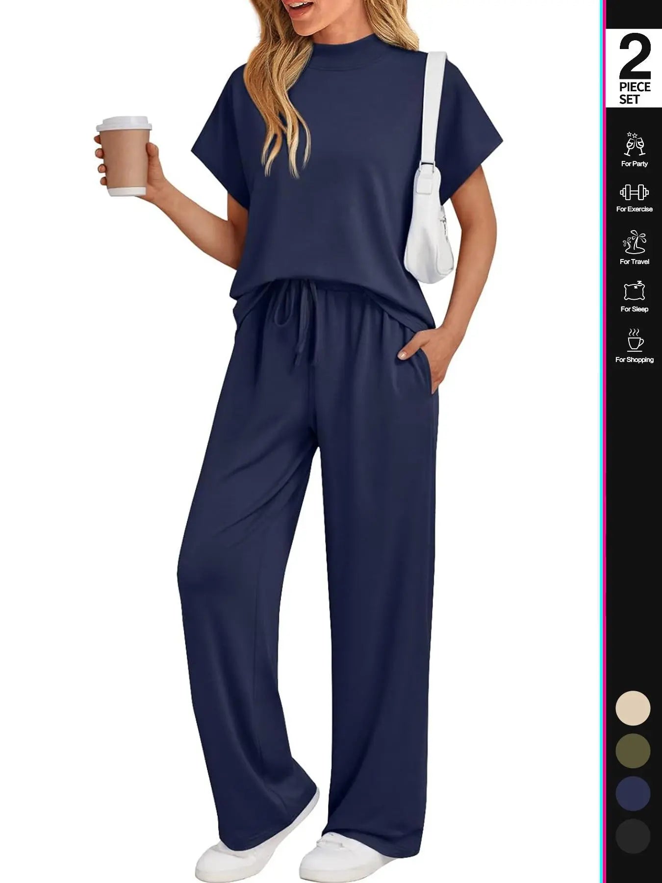 Women'S Solid Color Top & Pants Loungewear Two-Piece Set, Casual Comfy Short Sleeve Tee & Trousers Pajama Set, Ladies Sleepwear for Summer