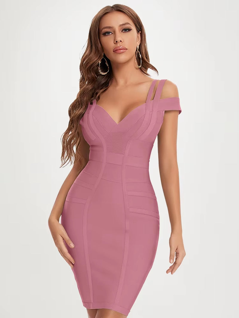 Sexy Plunge V Green Birthday Dress Bandage Women 2023 Double Strap Party Weddind Dress Tight Bodycon Birthday Vestido