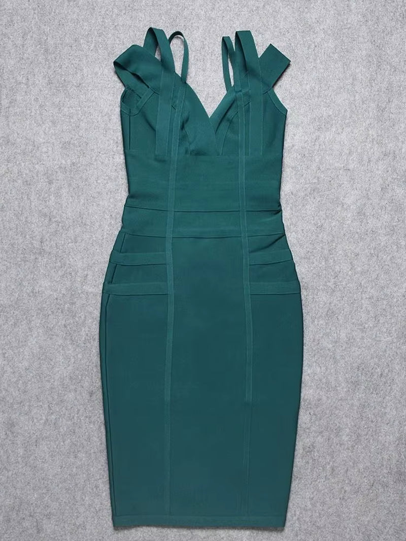 Sexy Plunge V Green Birthday Dress Bandage Women 2023 Double Strap Party Weddind Dress Tight Bodycon Birthday Vestido