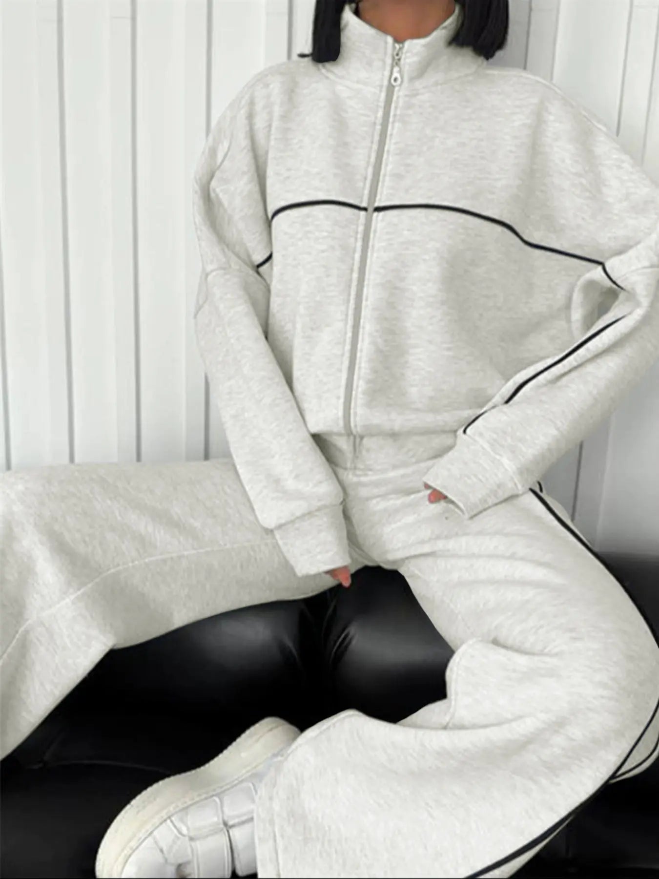 Women'S Sports Sweatshirt Long Pants Set, Casual Sportswear for Women, Comfortable & Stylish for Daily Wear, Athleisure Wear Set