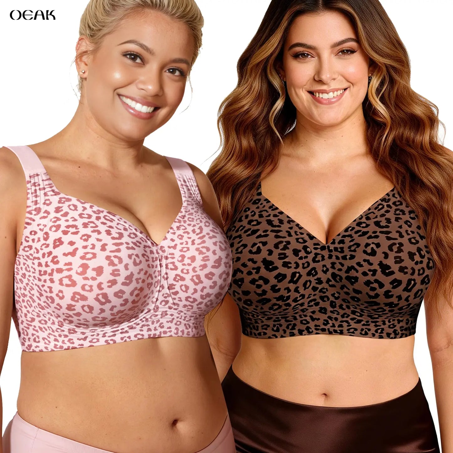 OEAK Womens Jelly Bras Full Coverage Wireless Supportive Bra Push up plus Size Comfort Soft No Underwire Seamless Comfortable Wireless T-Shirt Everyday Bras Wings