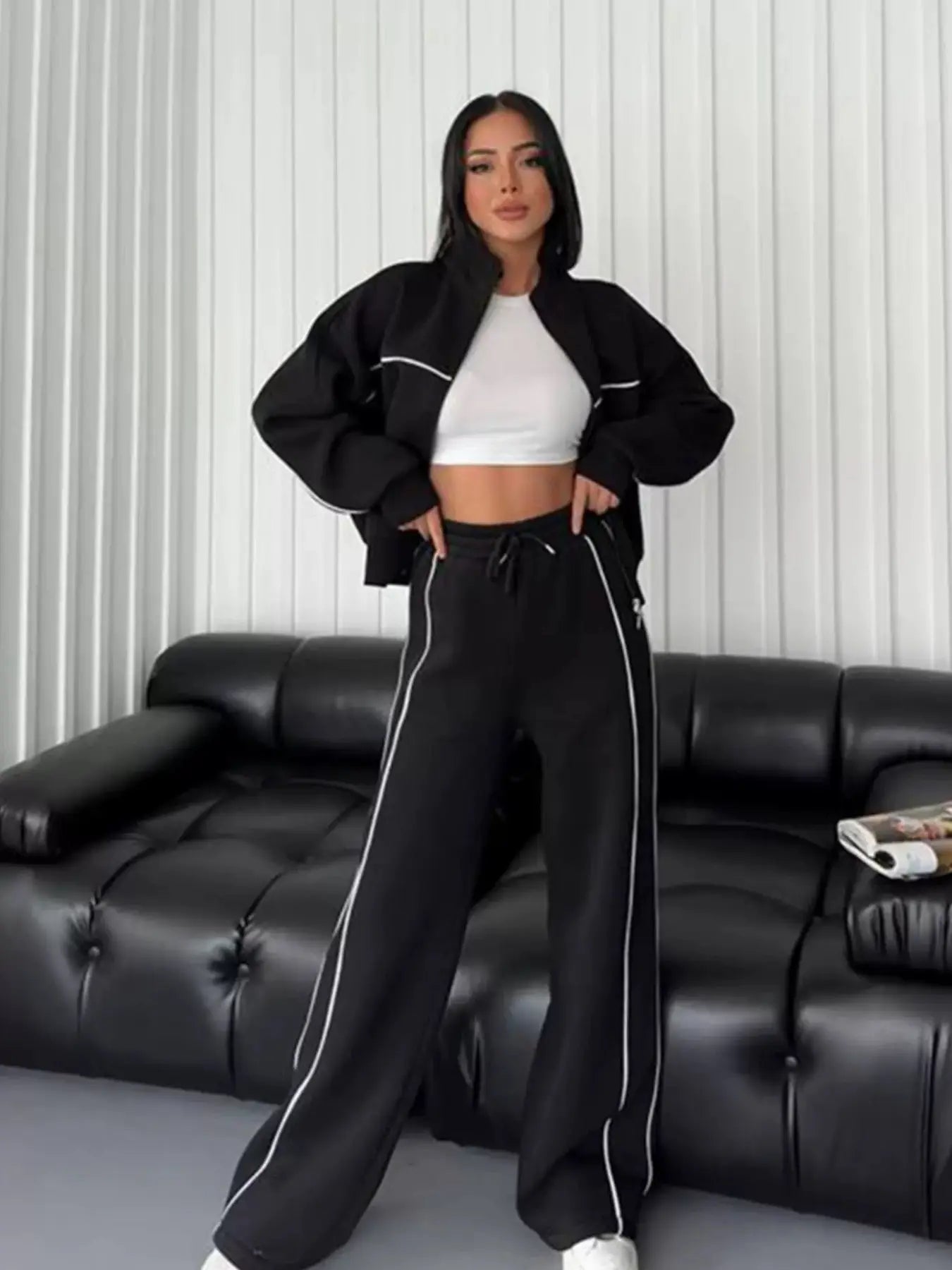 Women'S Sports Sweatshirt Long Pants Set, Casual Sportswear for Women, Comfortable & Stylish for Daily Wear, Athleisure Wear Set
