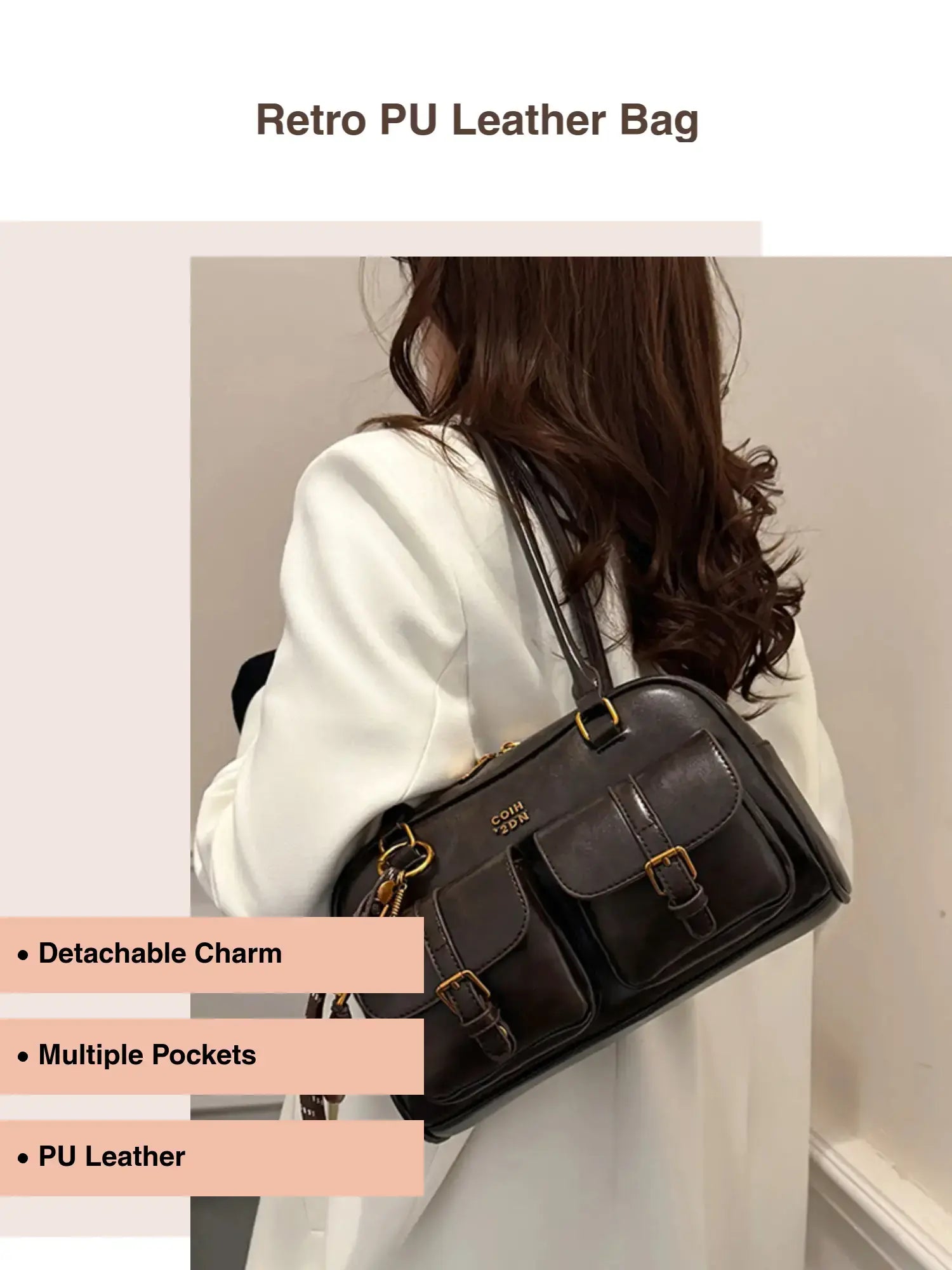 Women'S Solid Color Classic Flap Shoulder Bag, Fashionable Large Capacity Shoulder Bag with Charm, Casual Versatile Commuting Bag for Daily Used